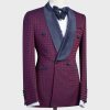 Checked Tuxedo Maroon Violet blue Suit 1