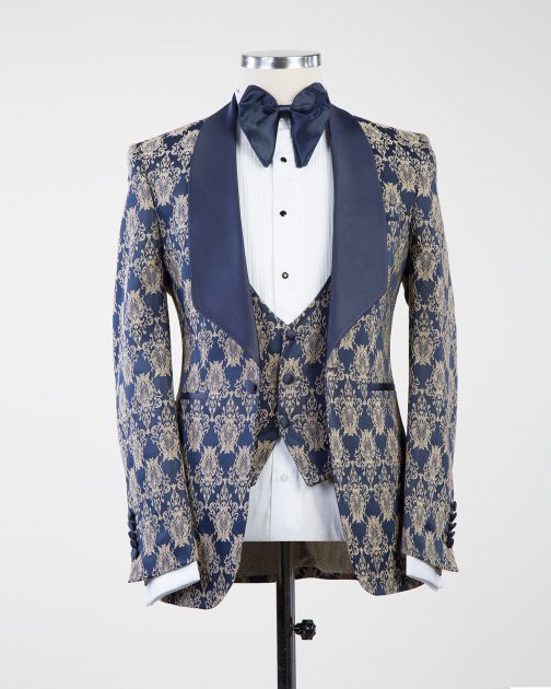 Tuxedo blue night suit with patterns