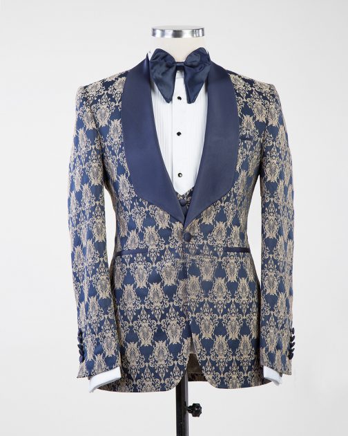Tuxedo blue night suit with patterns1