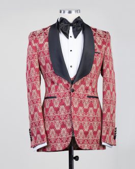 Tuxedo burgundy red patterned suit