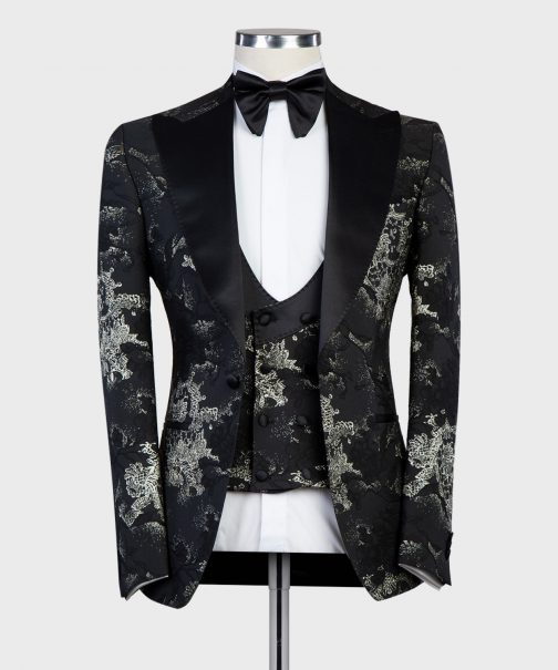Tuxedo night blue suit with gold patterns