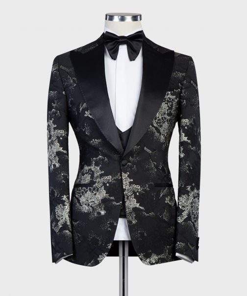Tuxedo night blue suit with gold patterns1