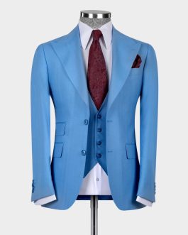 Sky Light Blue Plaid Suit